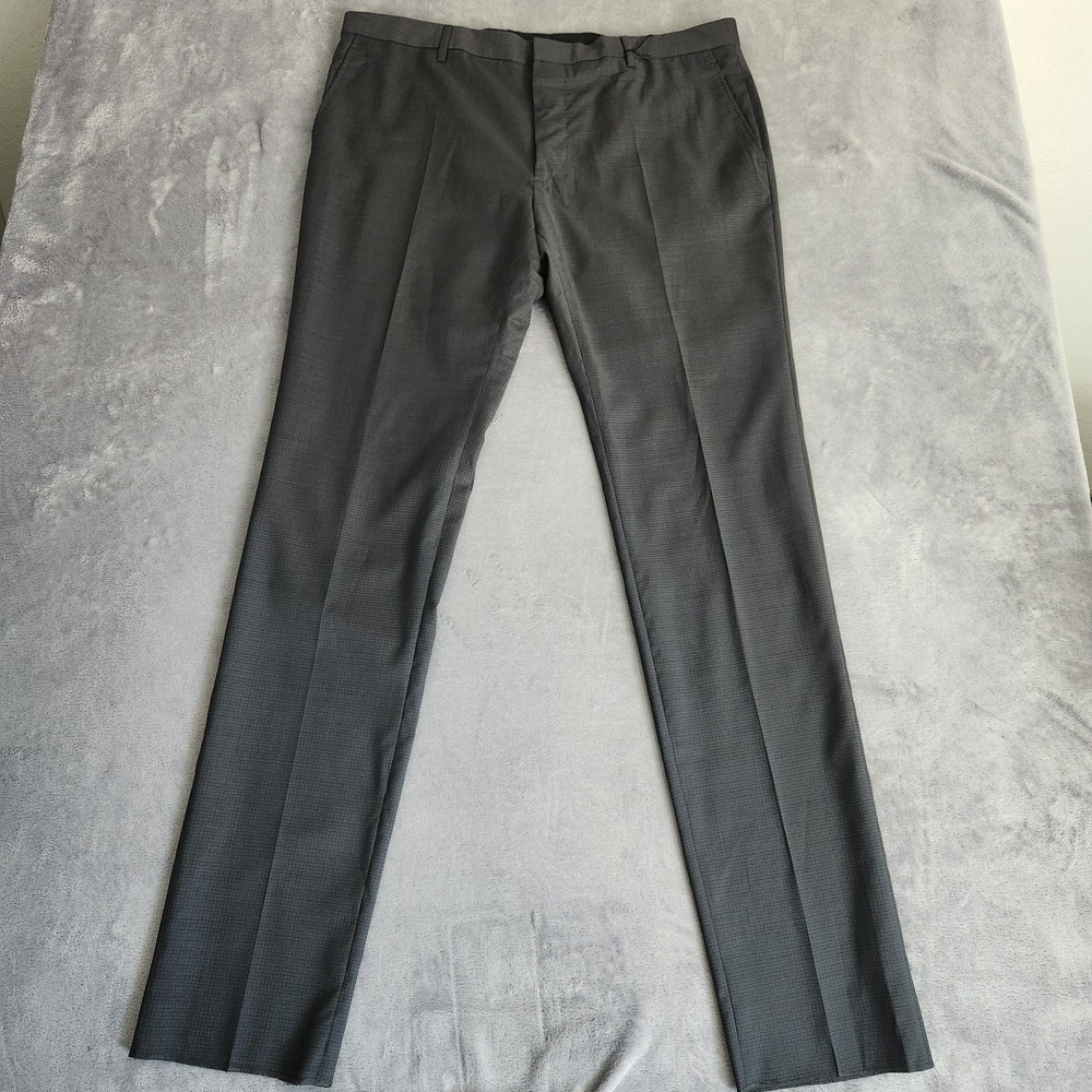 New VALENTINO Italy Men's Gray Micro Houndstooth Virgin Wool Dress Pants 54 38